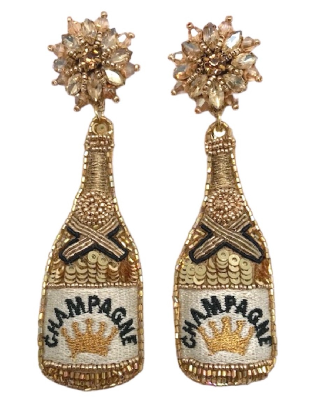 Champagne Bottle Beaded Earrings New